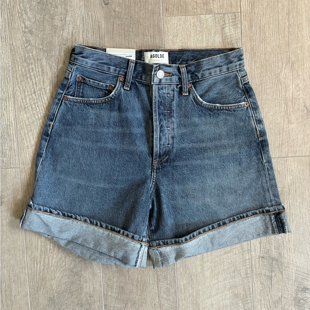 Agolde NWT Dame High Rise Baggy Cuff Classic Denim Shorts - Blue - Picture 5 of 8